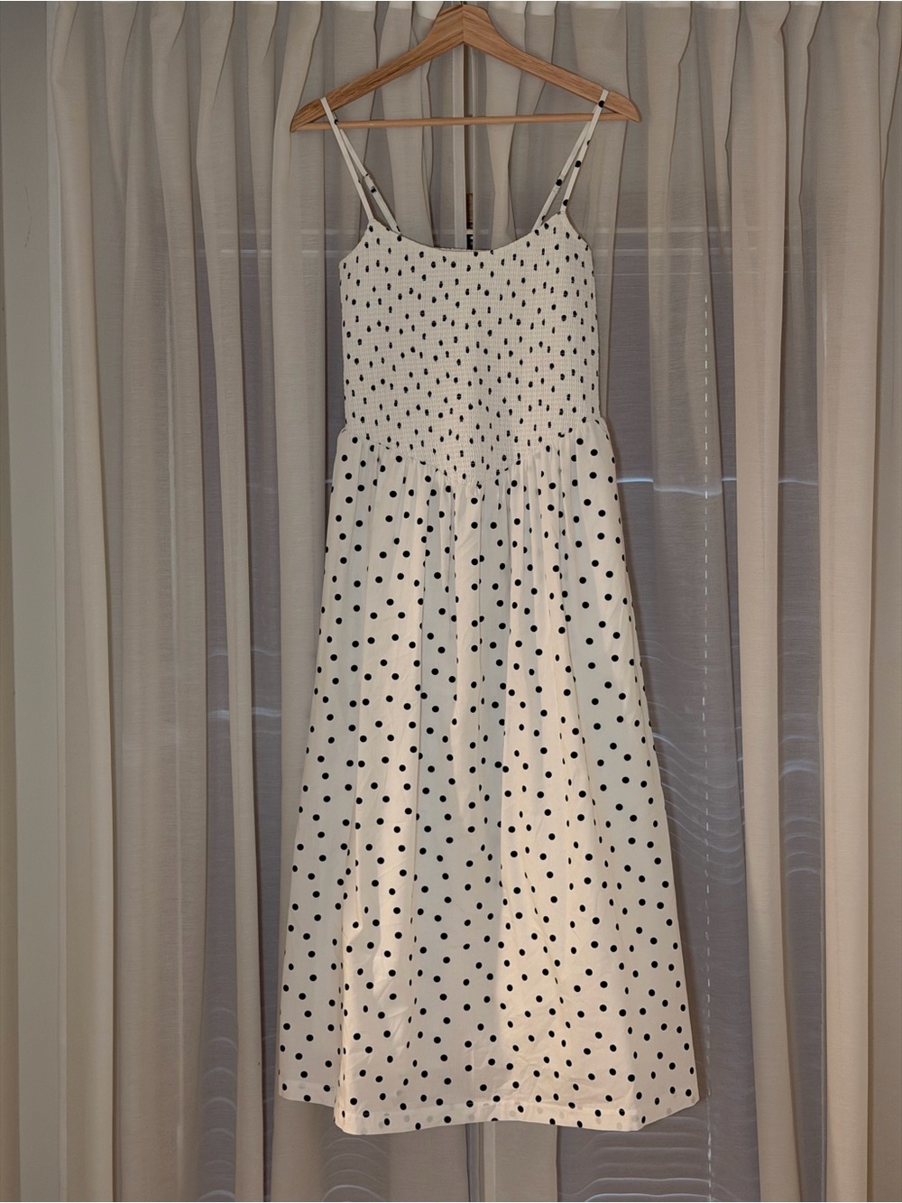 Abercrombie & Fitch White Midi Dress with Black Polka Dots